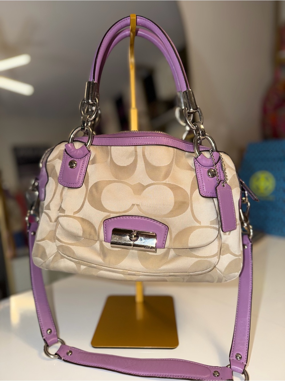 Coach Kristin F22305 Signature Double Zip Satchel Lavender Purple Y2K 2000s rare